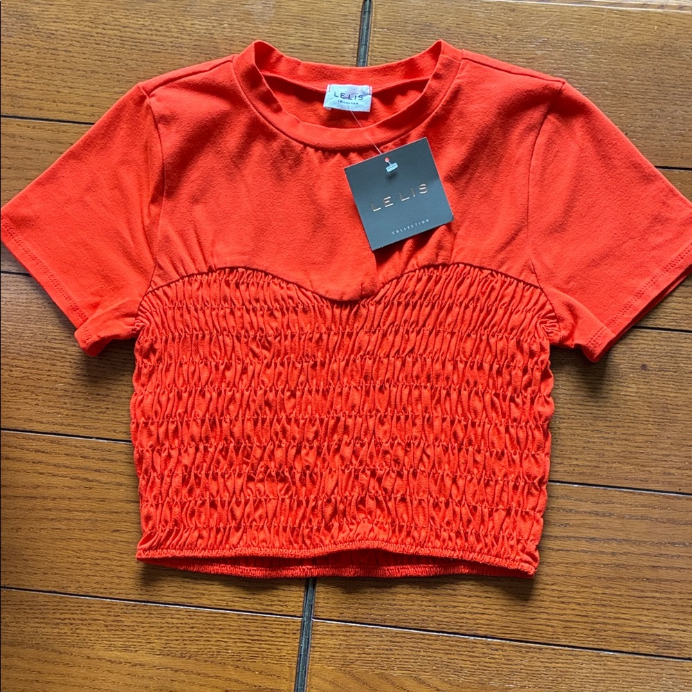 Le Lis Bright Red Smocked Crop Top